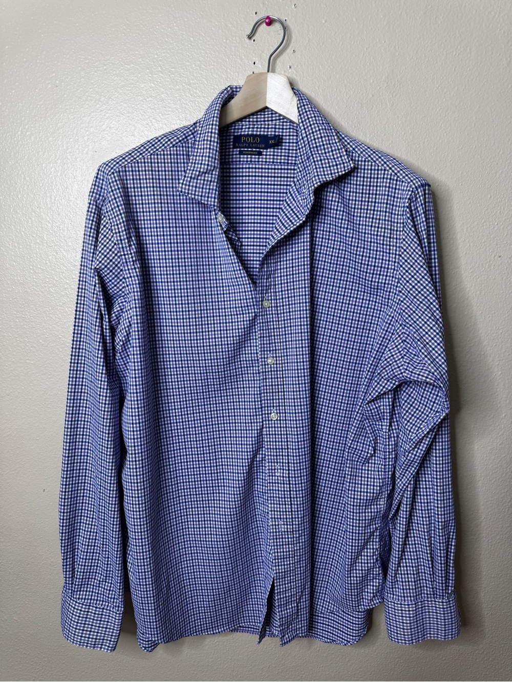 Polo Ralph Lauren Mens XXL Performance Button Up Shirt Blue Gingham